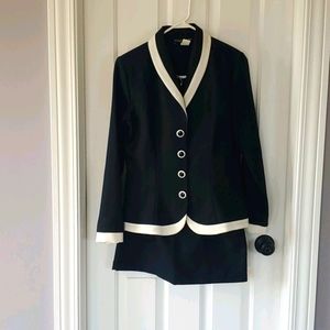 Black and white suit set.  Jacket and skirt